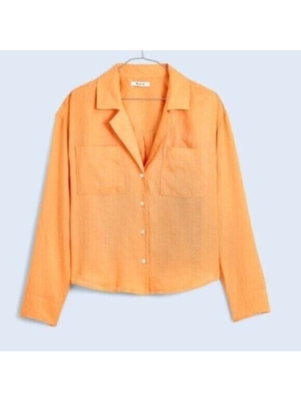 Madewell Orange Button-Front Long-Sleeve Blouse linen